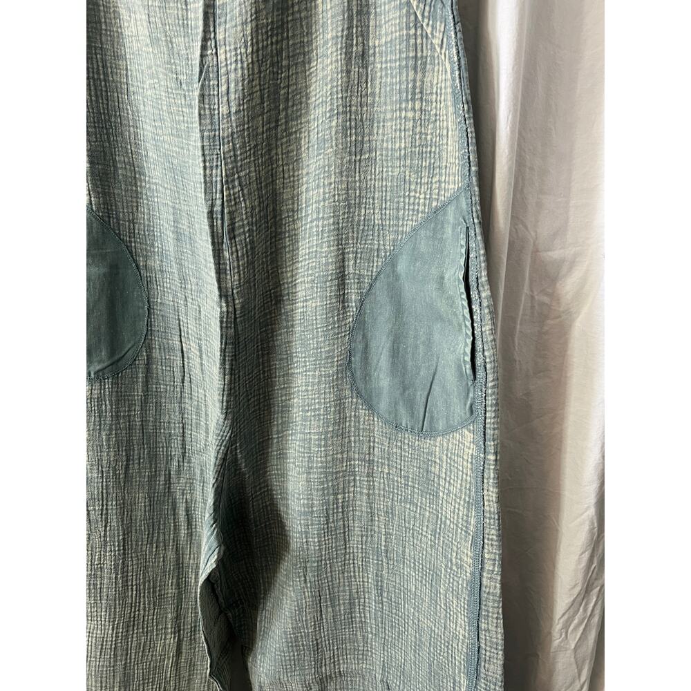Zenana Teal Gauze Cotton Wide Leg Overalls Jumpsuit Boho New - Picture 4 of 8